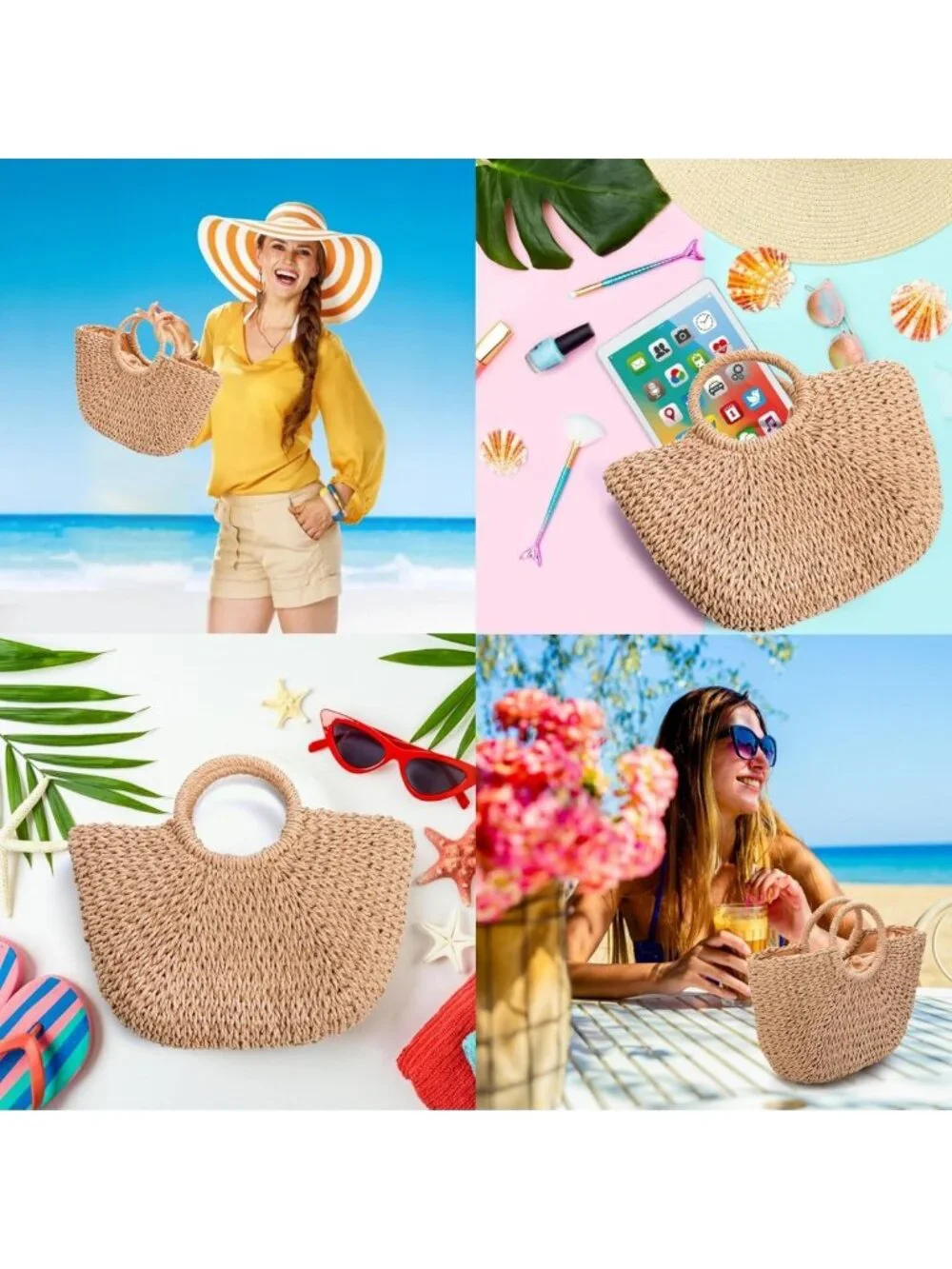 Large Handwoven Straw Beach Bag - Casual Rattan Tote & Clutch for Summer Travel